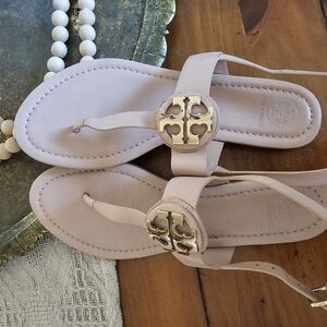 Tory Burch Cream Leather Sandals with Ankle Strap